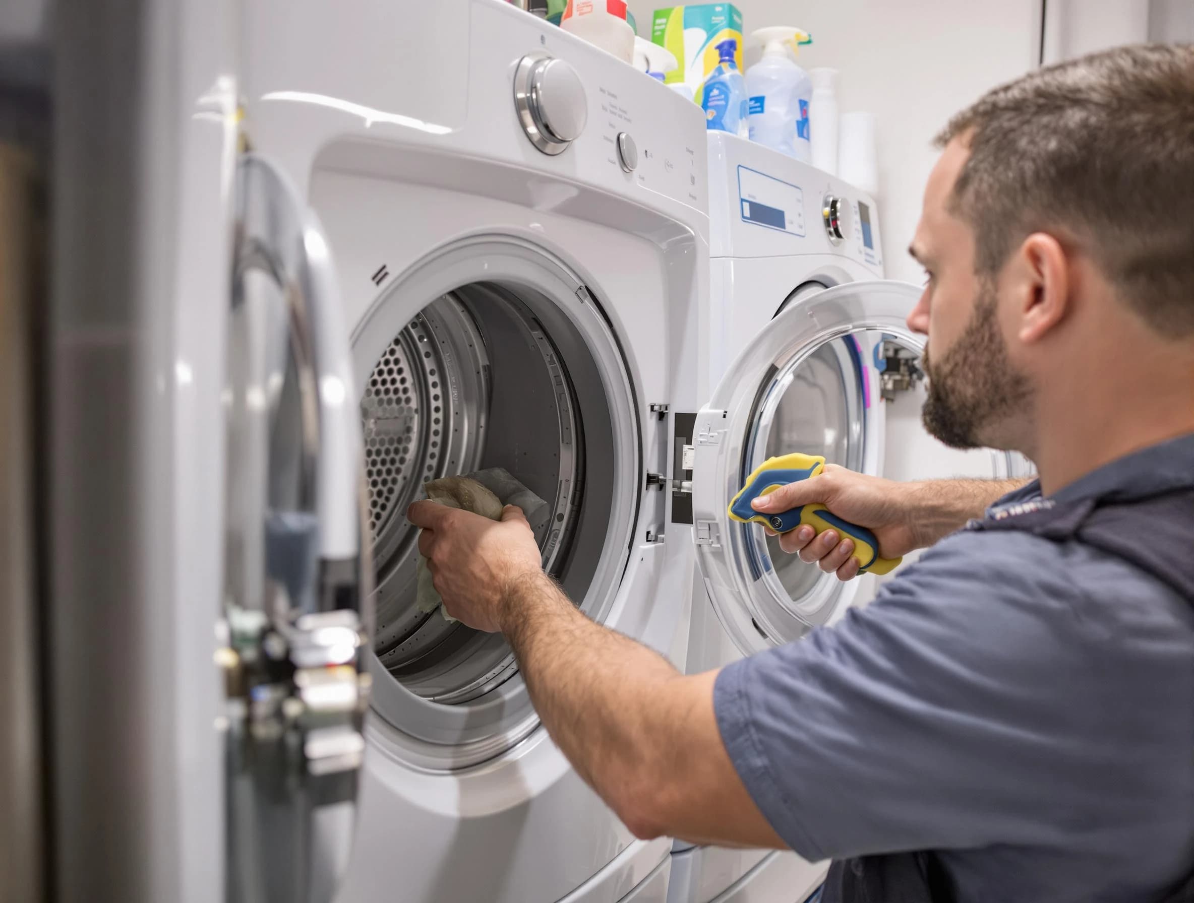 Glendale Dryer Vent Cleaning specialist removing lint buildup from a dryer lint trap system in Glendale