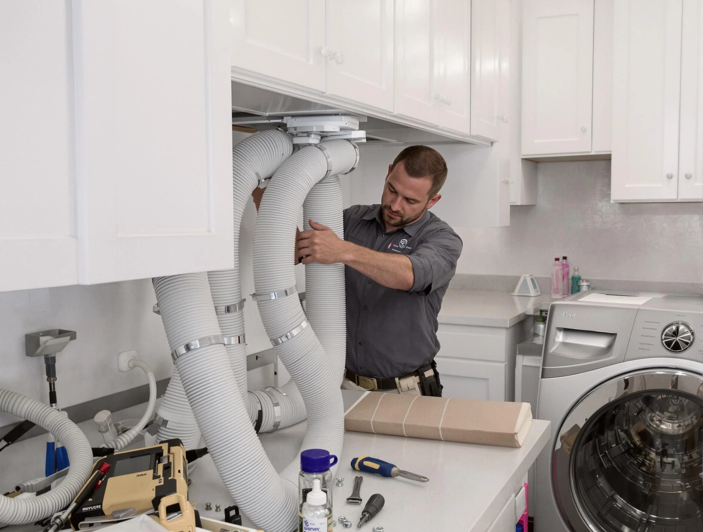 Glendale Dryer Vent Cleaning technician installing a new professional-grade dryer vent hose in Glendale