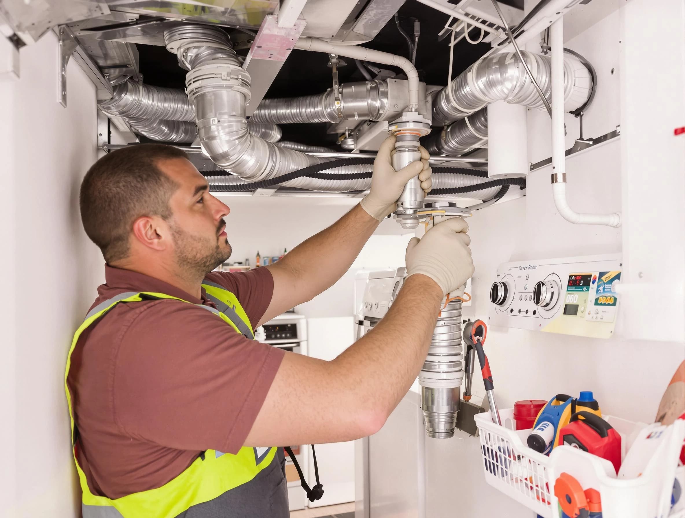 Glendale Dryer Vent Cleaning expert performing both repair and installation work on a dryer vent system in Glendale