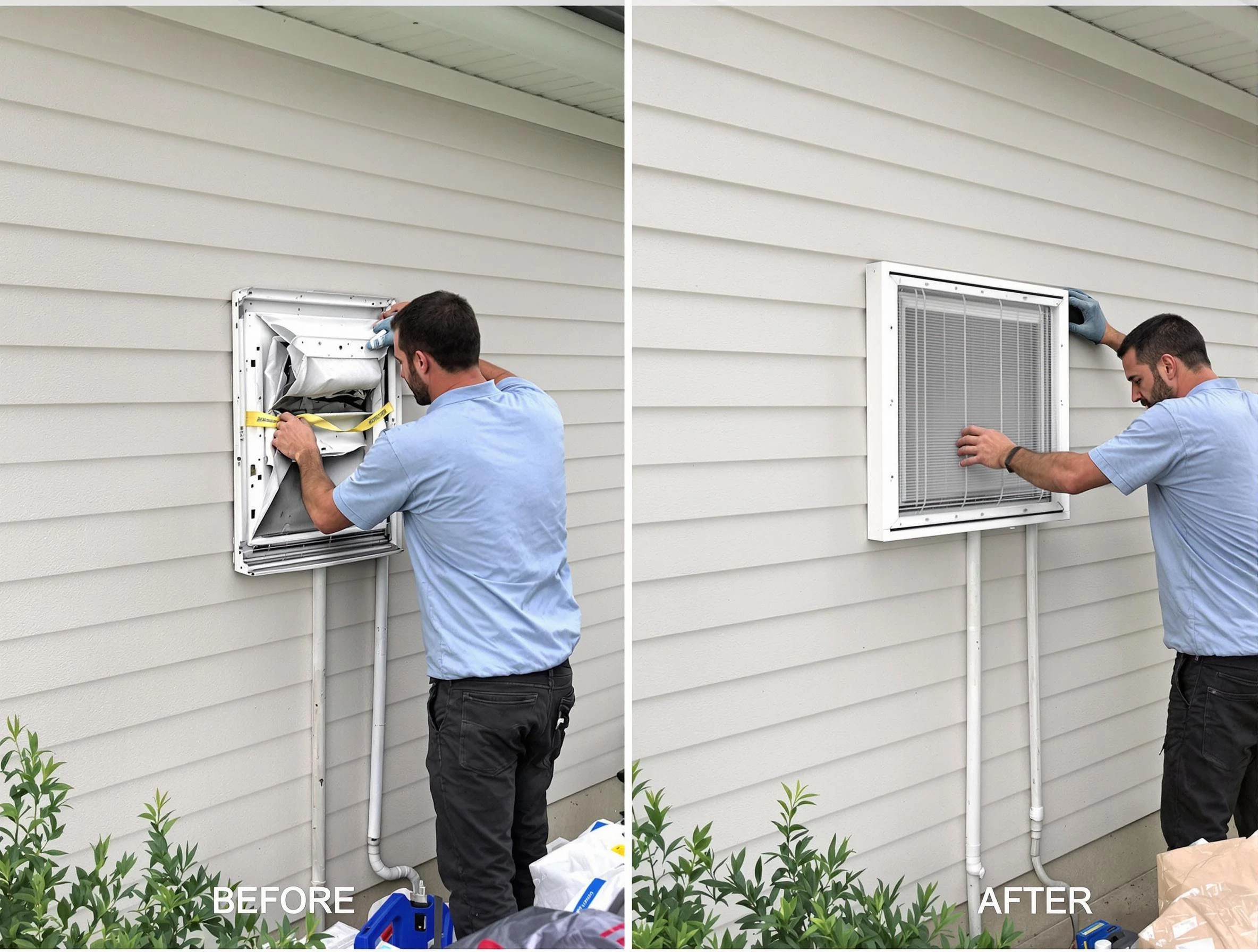 Glendale Dryer Vent Cleaning technician installing high-quality dryer vent cover at a residential property in Glendale
